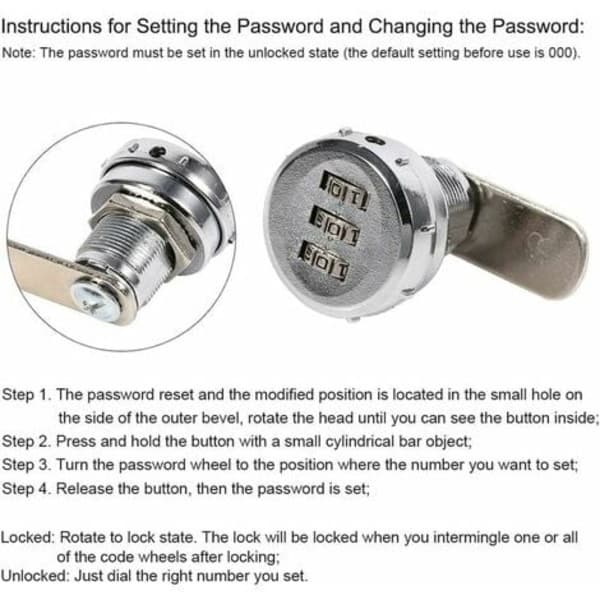 Combination Lock Code Lock Cabinet Digital Mechanical Zinc Alloy 3-Digit Combination Code for Cabinet Drawer Mailbox (1723mm Wooden Wardrobe)