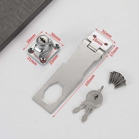 (Silver) Hook and Latch Lock with Key, 4-inch Rotating Key Latch, Metal Security Latch, Suitable for Small Doors and Cabinets