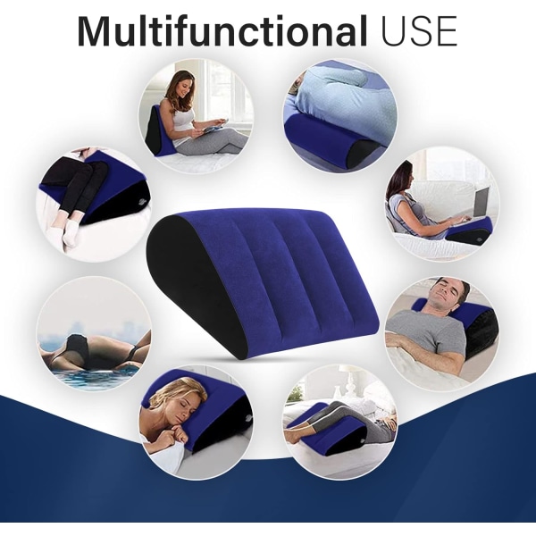 Sininen puhallettava tyyny, yksi istuin ja selkätyyny jooga-asennossa lievittää selkäkipua ja painetta Lannetyynyn tyyny