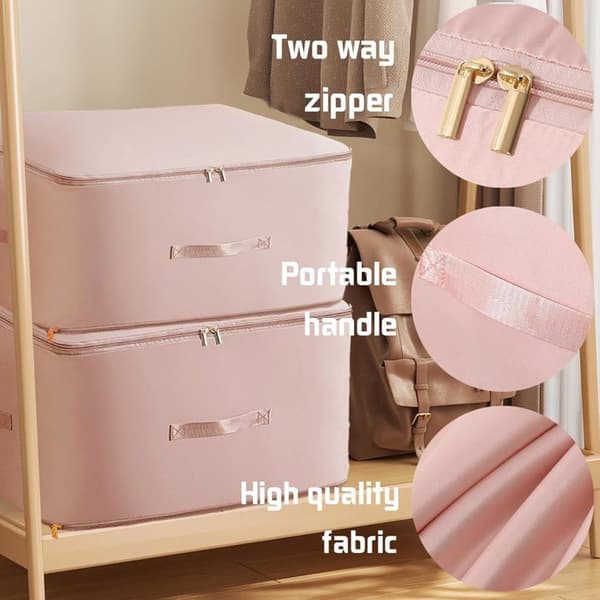 Sæt med 2 kompressionsposer, ultrarummelig selvkomprimerende opbevaring til dyner, tæpper, sengetøj (pink, XL+L)