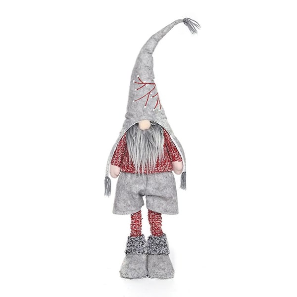 Jule-Nisse Høytidsdekorasjon 20 Tommer Inntrekkbar Håndlaget Skandinavisk Tomte Plysjdukke Elf Hjemmedekorasjon Bordpynt Julenisse Statue Lys Grå