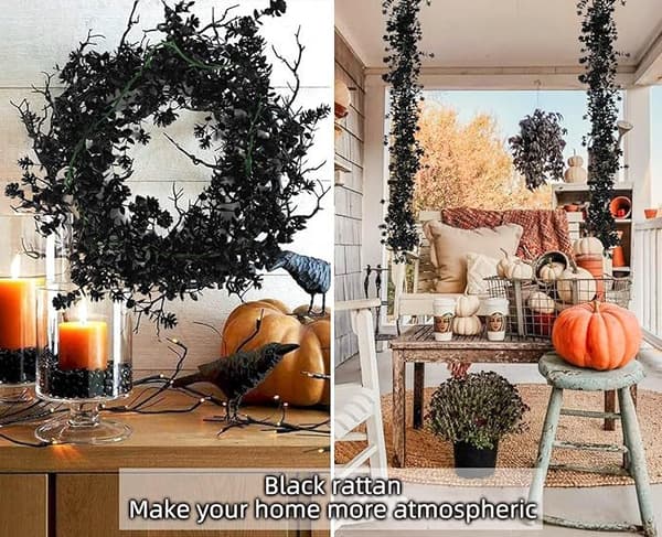 Halloween Black Braided Artificial Green Plant Decorations, Festive Wall Hangings with Artificial Eucalyptus Flowers