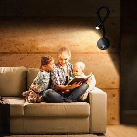 2-pack Wall Mounted Bedside Lamp, LED Gooseneck Reading Light, 3W, 3000K Warm White, Black
