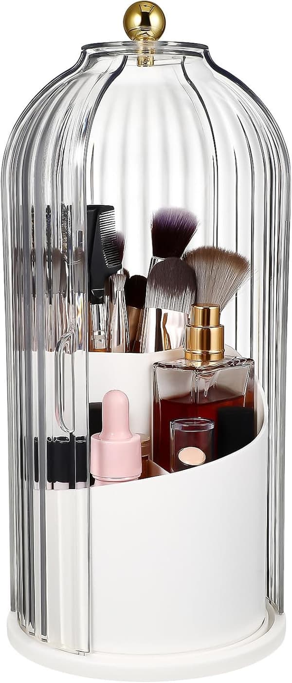 Makeup Brush Storage Box Makeup Organizer Cosmetic Storage Boxes White Pp Pet Lid Rotatable Base Use