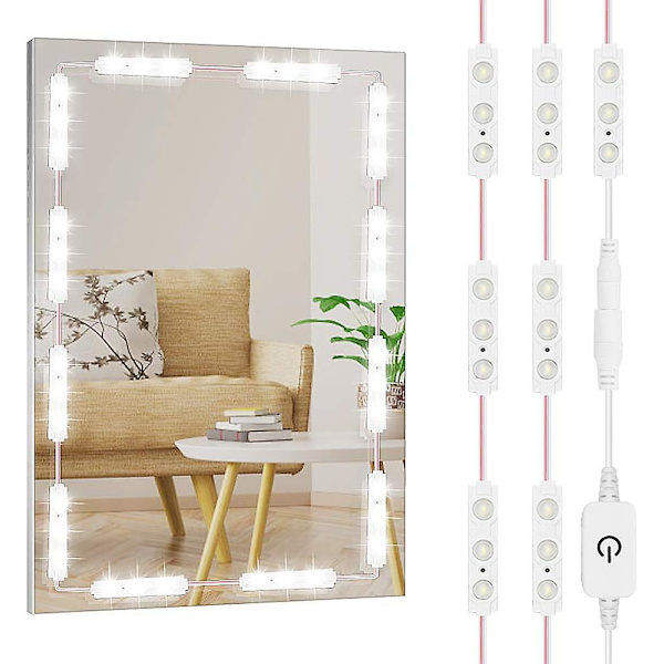 LED-belysning för sminkbord - 60 LED-lampor för smink, ultraklara vita LED-spegellampor med dimbar touchkontroll för sminkbord & badrum
