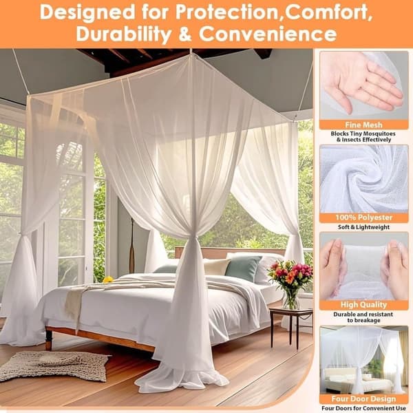 Mosquito Net for Bed, Four-Sided Opening with Complete Installation Kit, 190 x 210 x 240 cm