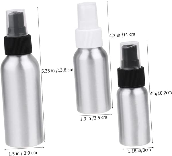 3 stk. genopfyldelige aluminiumssprayflasker sæt 30 ml 50 ml 100 ml med sorte og hvide dyser