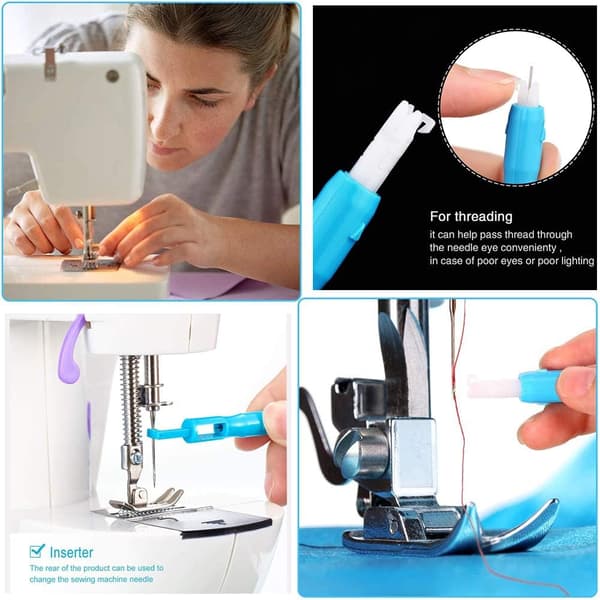 Sewing Machine Needle Threader Tool, Automatic Threader, Fixed Needle Threading Aid (Blue)
