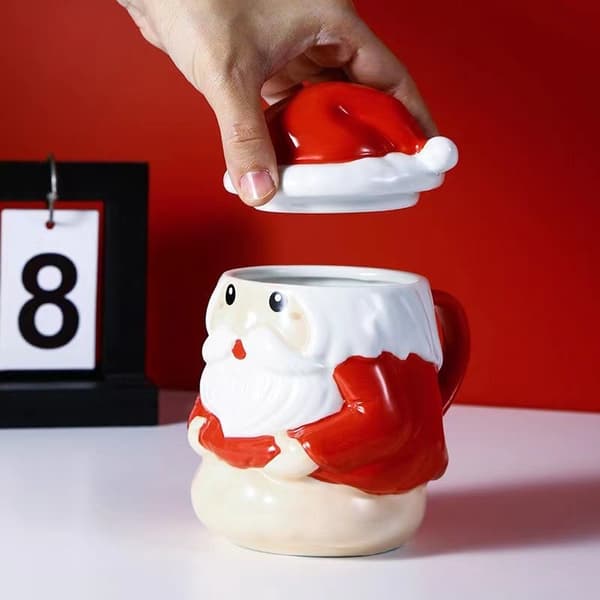 Ceramic Santa Claus Mug Coffee Cup With Lid Drinking Cup Creative Birthday Christmas Gift Cup