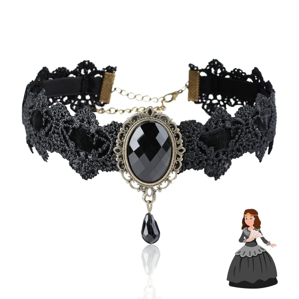 Musta Choker Gootti-kaulakoru Naisille Pitsi- ja Strassikoristeilla Gootti-koruilla Steampunk Vampyyri Chocker Punk