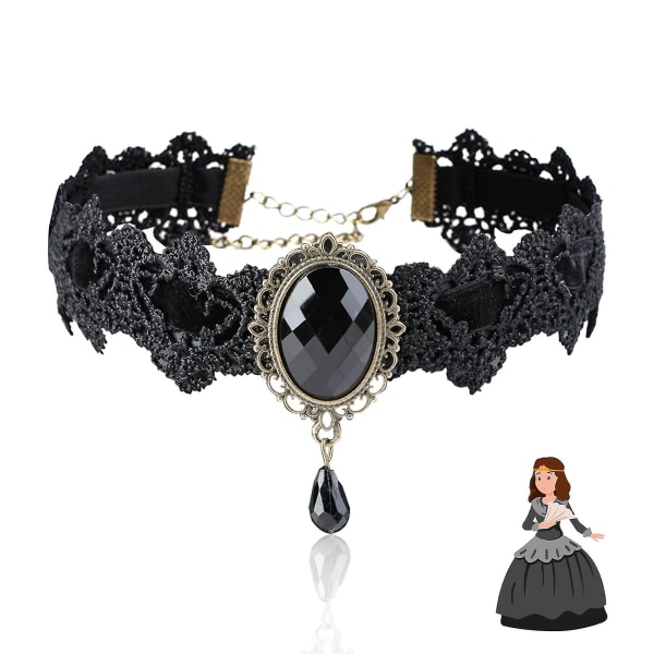 Svart choker gotisk halskjede for kvinner blonder rhinestone krage med gotiske smykker Steampunk Vampire Chocker Punk