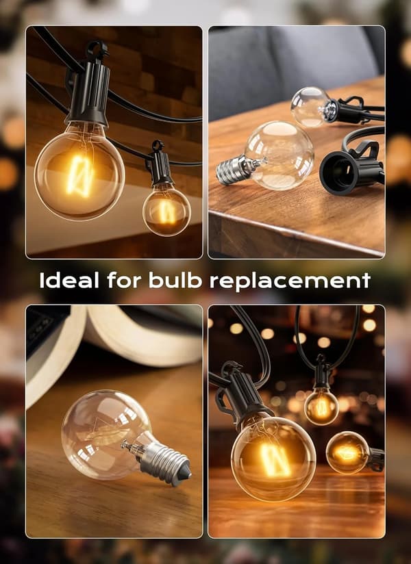G40 Replacement Bulbs 25-Pack Clear Globe Outdoor String Lights E12 Candelabra Base 5W 120V Warm White