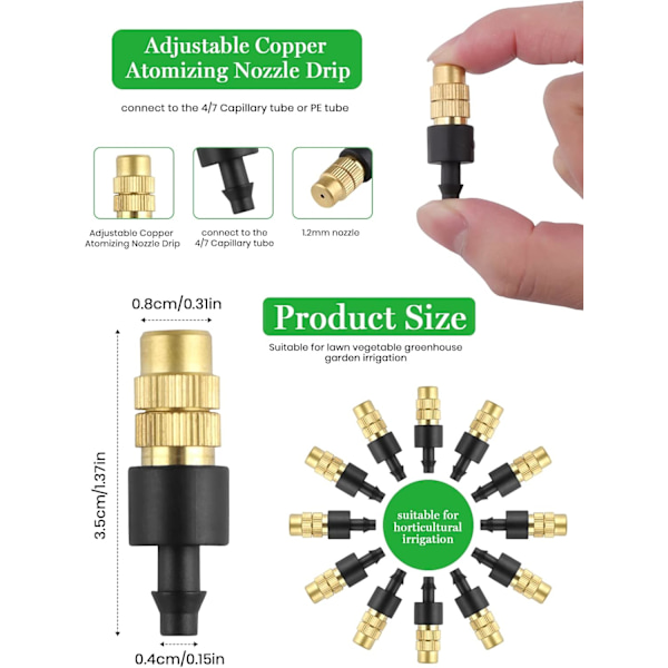 30 Pieces Brass Nozzle, Adjustable Copper Atomizing Nozzle for 4/7mm Drip Irrigation Micro Sprinkler