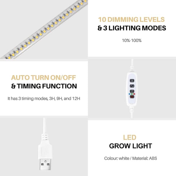 Full Spectrum LED Grow Light Strips with Auto Timer 3 9 12 Hours 192 LEDs for Indoor Plants Hydroponics Seedlings