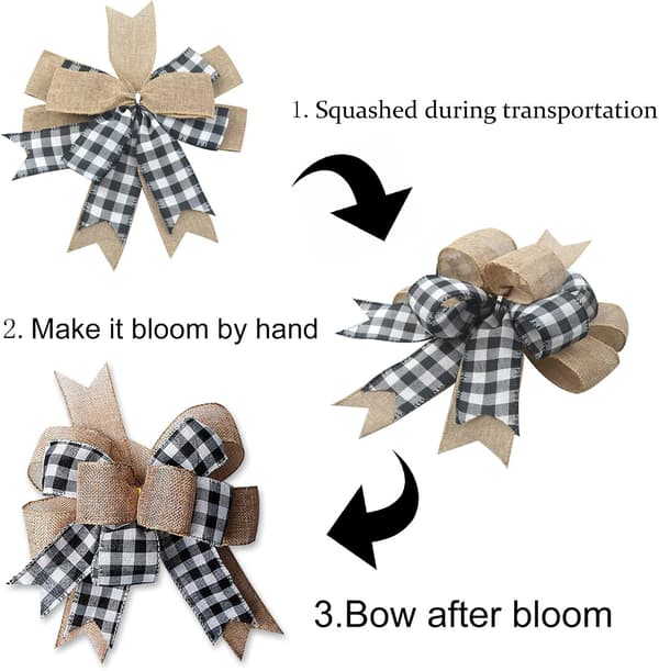 2-pak Buffalo Plaid Hessian Sløjfer til Krans 33 x 24 cm Stor Rustik