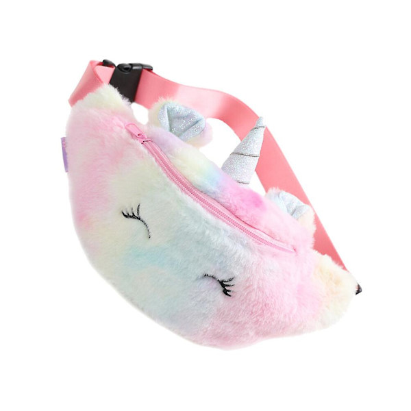 Crossbody Sling Väskor Dam Enhörning Axelväska Barn Regnbåge Handväska Flickor Söt Magväska Plysch Bältesväska Enhörning Midjeväska Rosa 26.5X12.5cm
