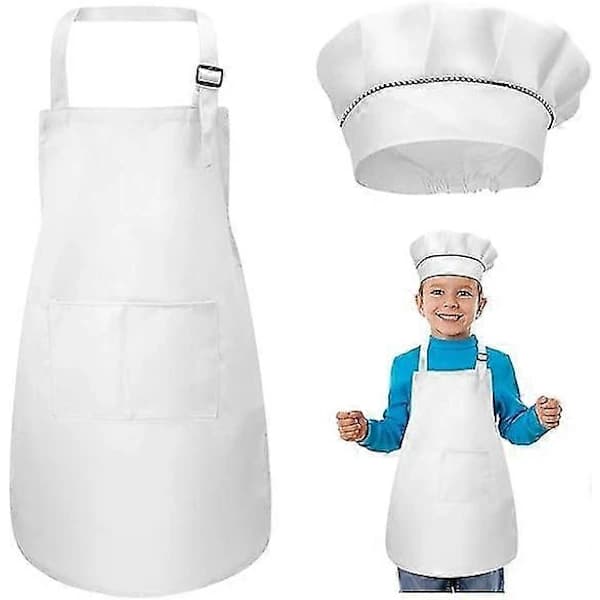 Barneforkle og kokkehattsett, justerbart barneforkle med 2 lommer for gutter og jenter, for matlaging og baking