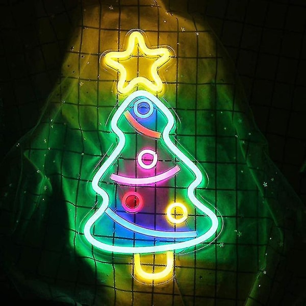 Led neon vægskilte juletræslys vægdekoration med tænd/sluk-knap Kunst neonskilt festivallys til jul Hjem dekoration Soveværelse Bryllup Bir