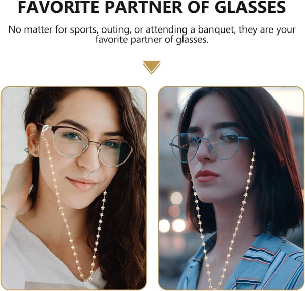 2 Pieces Alloy Eyeglass Chains with Heart and Star Shape in Gold with Anti-fall Function