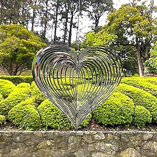 Art Garden Dekoration 3D Hjärta Rostfritt Stål Metall Skulpturer Kinetisk Hängande Bakgård Utomhus Fönster Solfångare Inomhus Utomhus Vindfångare Prydnader