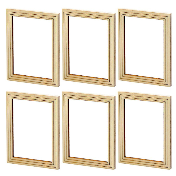 6 st Miniatyrhustillbehör Tiny Wood Frames Mini Fotoramar Souvenir Mini Vintage Bildramar7. 7.3x5.6cm
