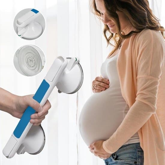 Bathroom Handle with Suction Cups - Shower/Toilet Handle - Fall Prevention - Non-Slip Studs - No Drilling Required