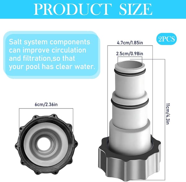 Sæt med 2 poolslangeadaptere - Adapter til poolslanger med 32 og 38 mm diameter - Med indvendigt gevind