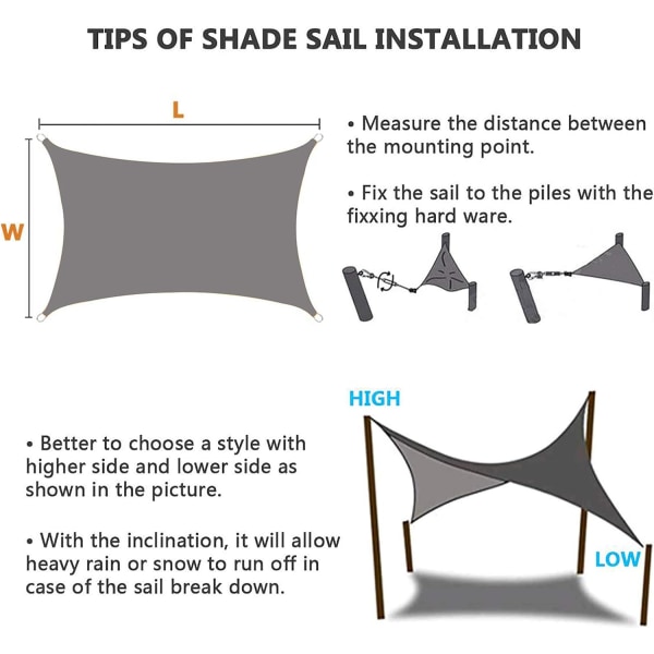 Sun Shade Seil 2x3m Camouflage Shade Seil UV-strålebeskyttelse Værbestandig vanntett stoff for hageparker plener, oransje