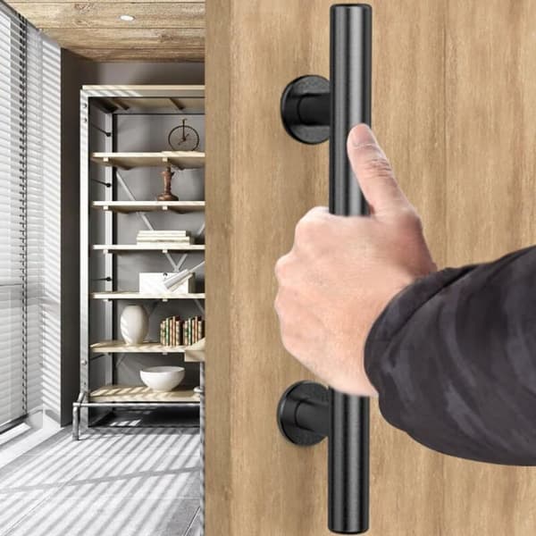 Retro Sliding Door Handle, Black Aluminum, Pull and Flush, Handle Set for Wooden Sliding Doors, 30cm
