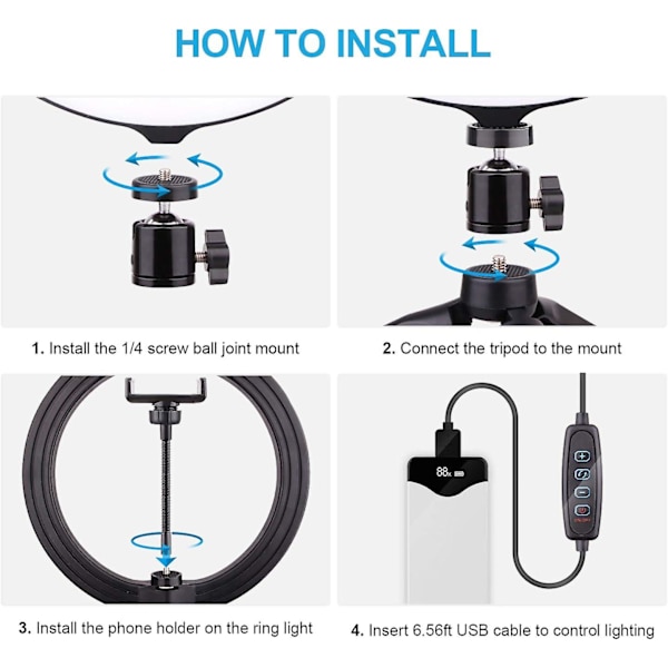 10\" Selfie Ringlys med Tripod Stativ, Dæmpbar Desktop LED Lampe Kamera Ringlys med Trådløs Fjernbetjening Lukker til Live Stream/makeup/youtube Video