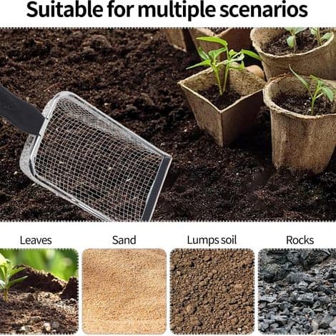 Garden sieves with handle and 2 mm mesh, 10x27 cm, for sieving compost and preparing potting soil