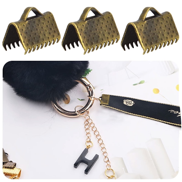 200 st/parti Antik bronsfärg Spännen Sladdändlock Snöre Band Läderklämma Vikbara Anslutningar Tillbehör för DIY Smycken(20mm)