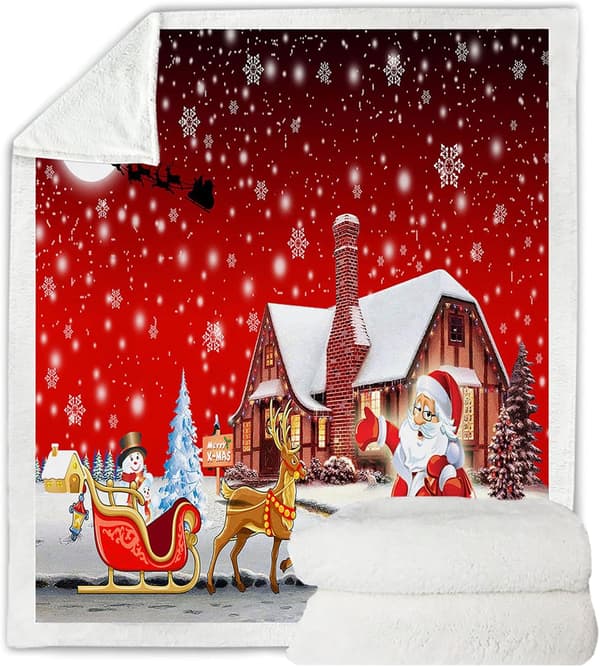 Rødt Santa's Galaxy Snetæppe Sengetøj, Digitaltryk, Blødt M