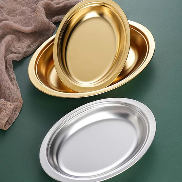 Steaming Fish Tray Stainless Steel Silver/Gold Oval Shape Multifunctional for Home or Restaurant Use Serving Platter