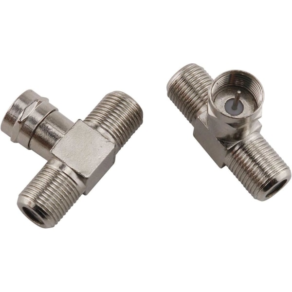 2-pak Zink Legering Han til Dobbelt Hun 3-vejs Splitter Adapter Han til 2 Hun Koaksialkabel Stik F-Type Stik
