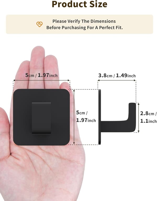 Self-Adhesive Towel Hooks 4-pack - Square Wall Hooks for Towels Jackets Kitchen Bathroom - Modern Black Design