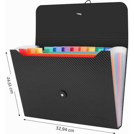 1-pack expanderbara dokumentfickor, dragspelsorganisatör för papper (svart twill) (13 fack, enhet, 1)