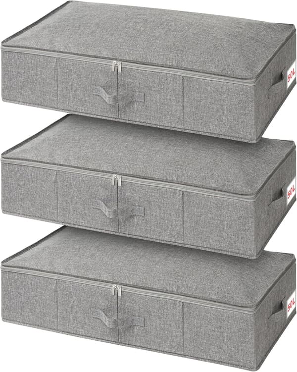 Under Bed Storage Box with Lid, 3-Pack Underbed Storage, Large Foldable Under Bed Fabric Bag with Zipper for Comforters and Cushions