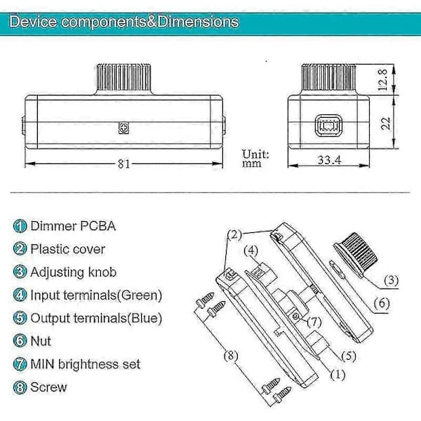 3-100W LED Trailing Edge Dimmer (Rotary Dimmer), Suitable for Dimmable LED, Incandescent, Halogen Lamp, 220-240V, CE Plug-in Switch, Black