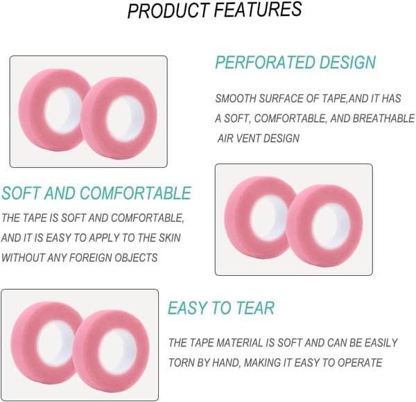 Øjenvippetape, to ruller øjenvippeforlængertape (pink), til øjenvippeforlængelser.