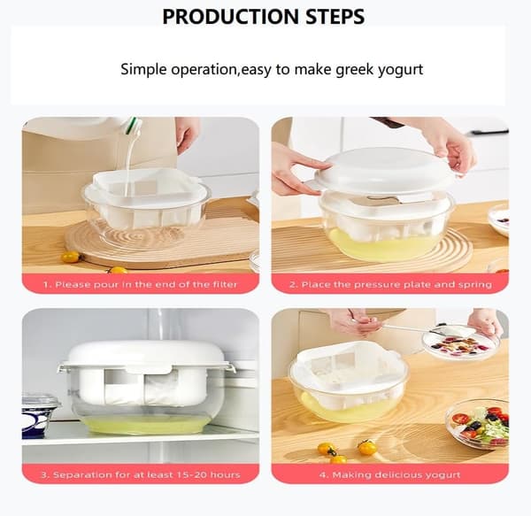 Gresk yoghurt sil, finmasket yoghurt sil med lokk, ost yoghurt sil, gjenbrukbar yoghurt sil (rund hvit)
