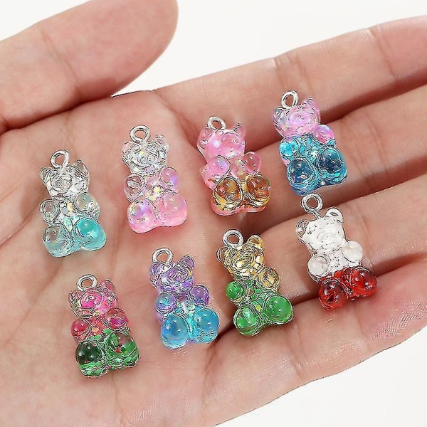 Värikkäät Gummy Charms -karhun riipukset, Glitter Resin -karhun riipukset, Gummy Bear -helmet, riipuskaulakorun riipukset