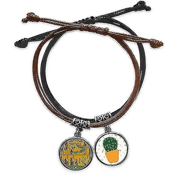 Armband med Farao-konst från Forntida Egypten, repkedja i läder med kaktusdesign