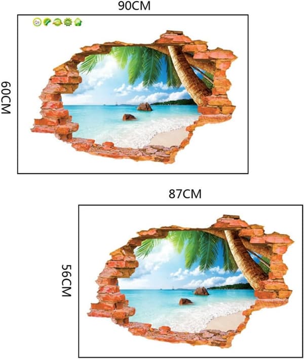 3D Self-Adhesive Removable (8001F Coconut Sea Beach (23.6\" X 35.4)