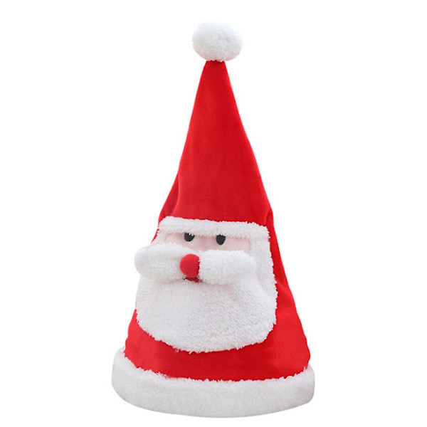Aikuisten ja lasten LED-valoilla varustettu jouluhattu, sähköinen laulava ja tanssiva plushijouluhattu Santasormi säädettävällä soljella, punainen