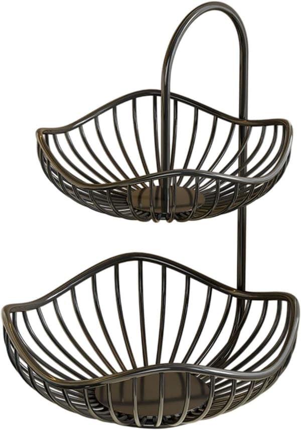 Dobbeltlags frugtkurv, moderne og effektiv køkkenarrangør, sort opbevaringsboks til bordplade, robust jernfrugtskål, 30 cm x 40 cm