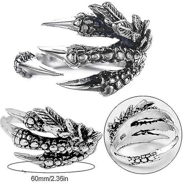 Drakkloringsset, Gotisk Ring Justerbar Vild Öppen Punkring Present Cool Drakkring För Män Kvinnor (1st, Silver)