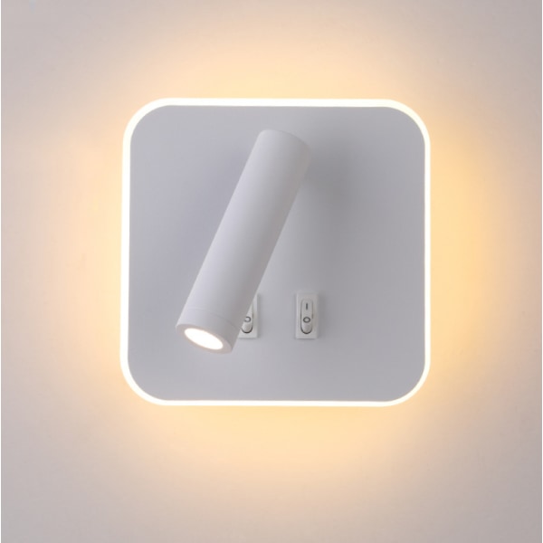 Væglampe Creative LED sengebords væglampe Indendørs Hotel Ganggang Trappe Stue Baggrund Væglampe Roterbar Sconce, Hvid, Firkantet, 3+