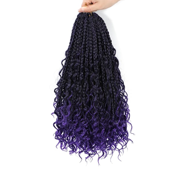 14-tommers Crochet Box Braids Hår - 8 pakker Goddess Box Braids Crochet Hår Bohemian Curly Crochet Hår Pre-looped Crochet Hår for Svarte Kvinner (1B/Lilla)