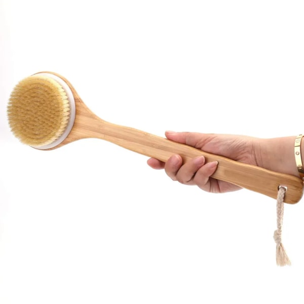 Body Brush Bamboo Hand Suihkuharja Natural Villisianharjainen kylpyharja Selkäpesuri suihkuhierontaan